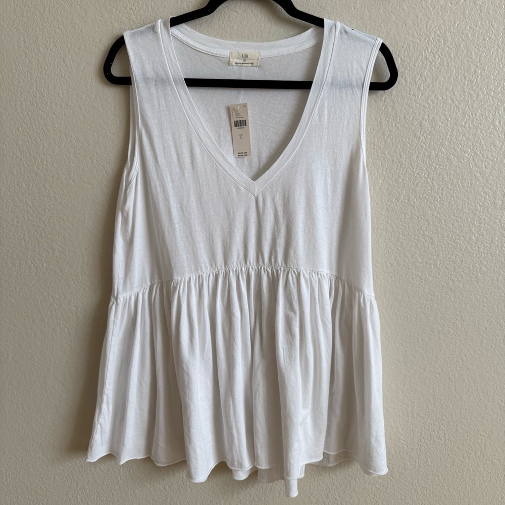 Anthropologie White V-Neck Peplum Tank Top